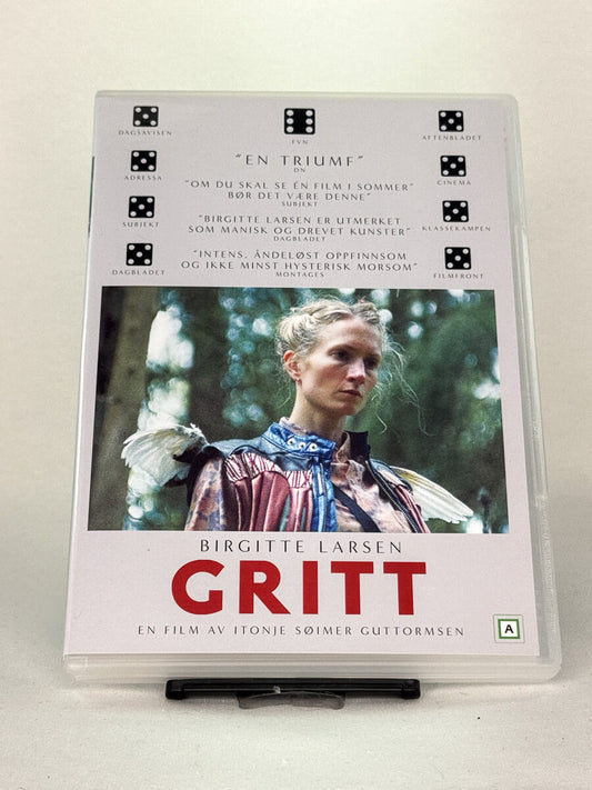 Forside av DVD-cover til Gritt – drama regissert av Itonje Søimer Guttormsen med Birgitte Larsen, en prisbelønt film om kunstnerisk søken og galskap – brukt DVD hos Brukbar Film.
