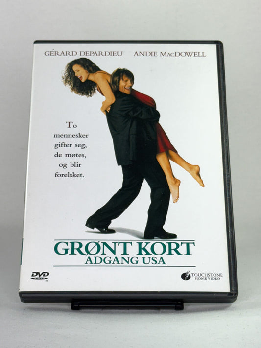 Grønt kort – Adgang USA (originaltittel: Green Card) – forside av brukt DVD-cover, romantisk komedie hos Brukbar Film.