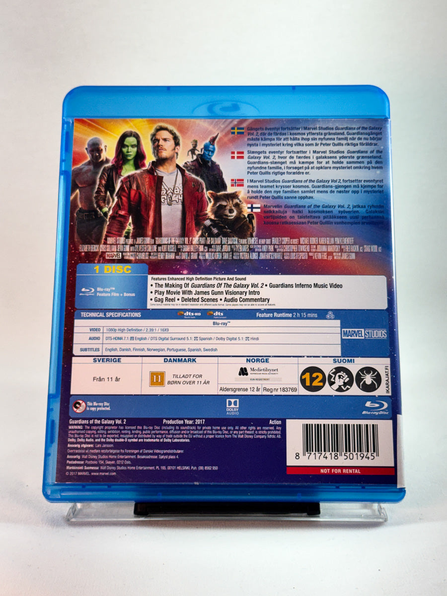 Bakside av Blu-ray-cover til Guardians of the Galaxy Vol. 2, brukt Blu-ray hos Brukbar Film
