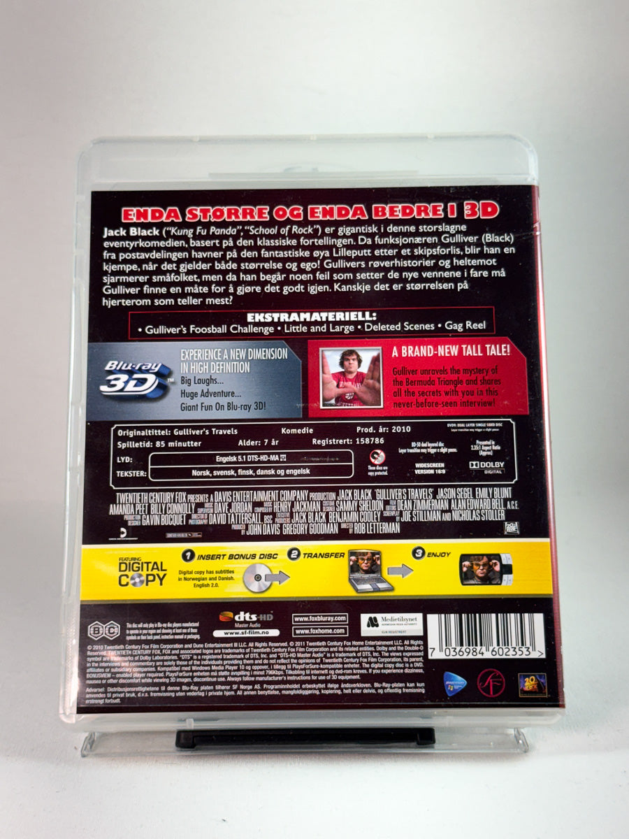 Bakside av DVD-cover til Gullivers reiser (Blu-ray 3D), bruktfilm hos nettbutikken Brukbar Film