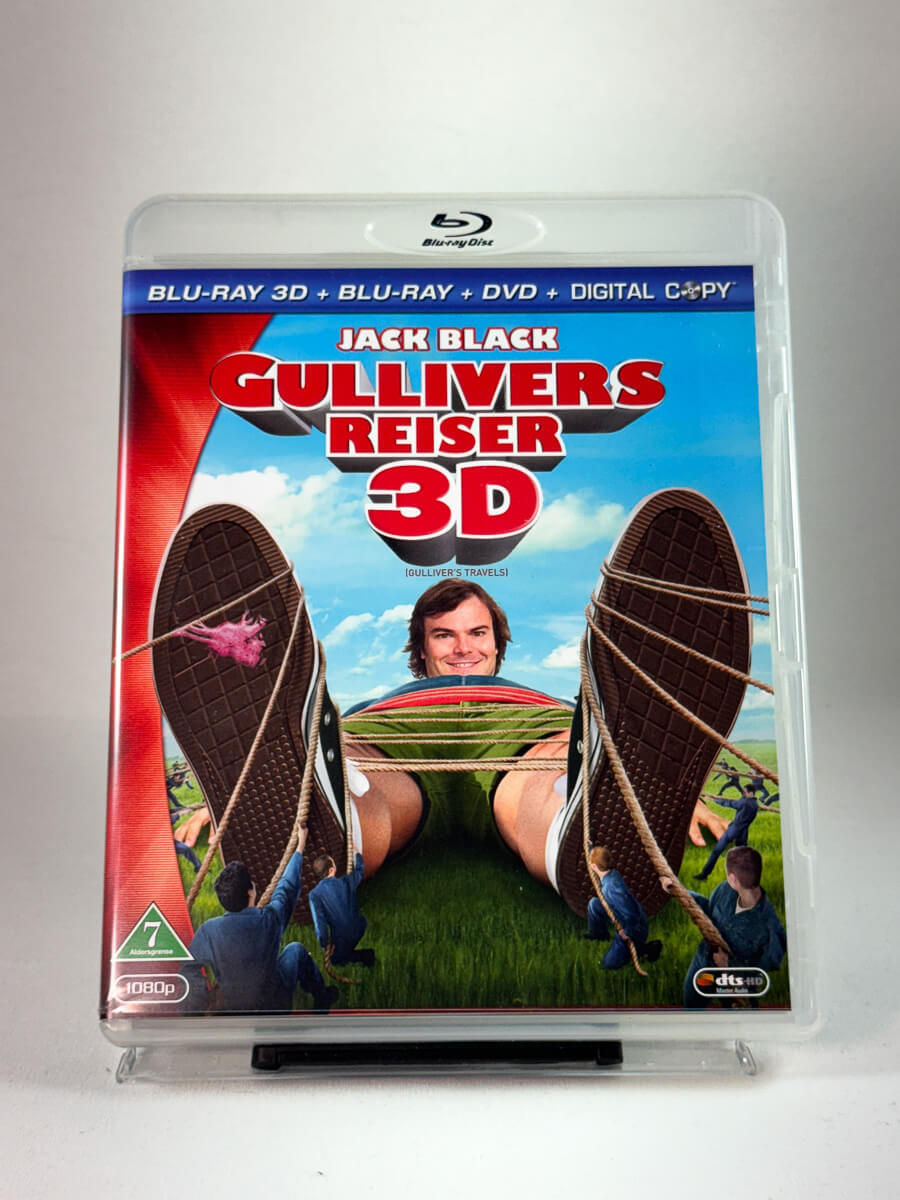 Forside av DVD-cover til Gullivers reiser (Blu-ray 3D), bruktfilm hos nettbutikken Brukbar Film