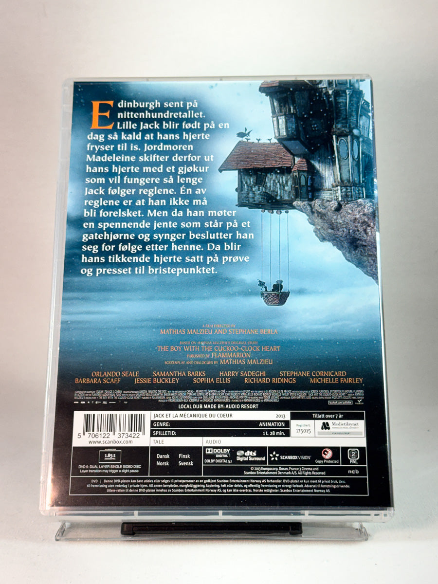 Bakside av cover til Gutten med det tikkende hjerte, brukt original DVD hos Brukbar Film