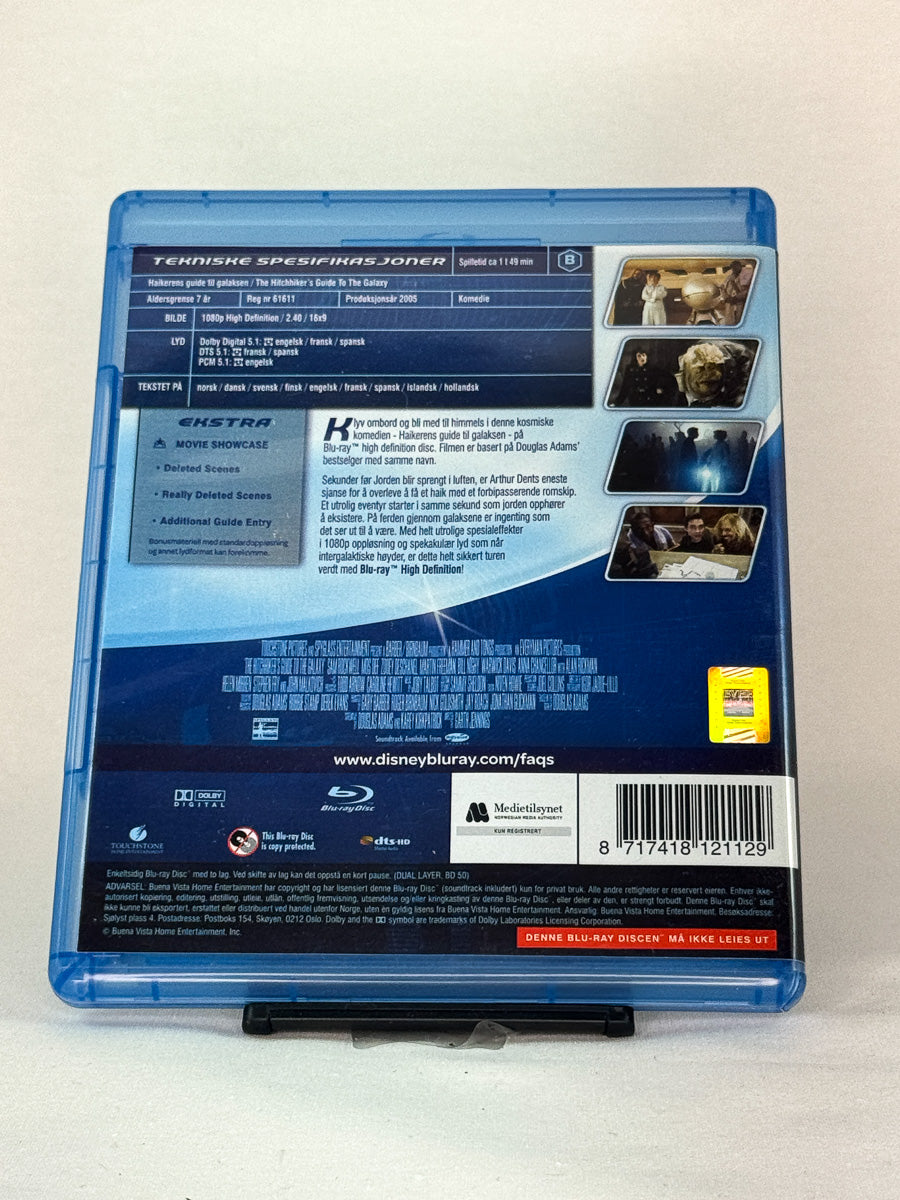 Bakside av Blu-ray-cover til Haikerens guide til galaksen – brukt science fiction-komedie i original Blu-ray-utgave hos Brukbar Film