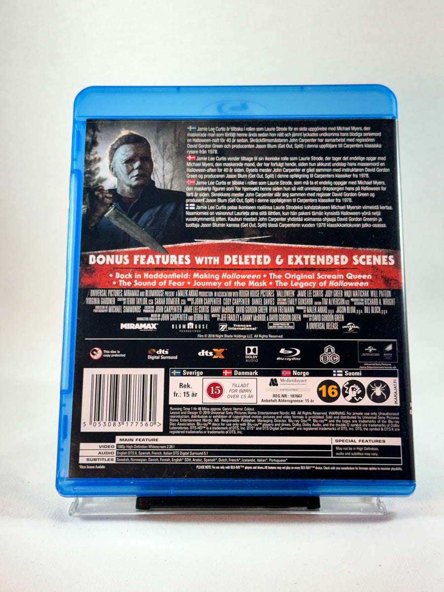 Bakside av cover til Halloween, brukt Blu-ray-utgivelse hos Brukbar Film