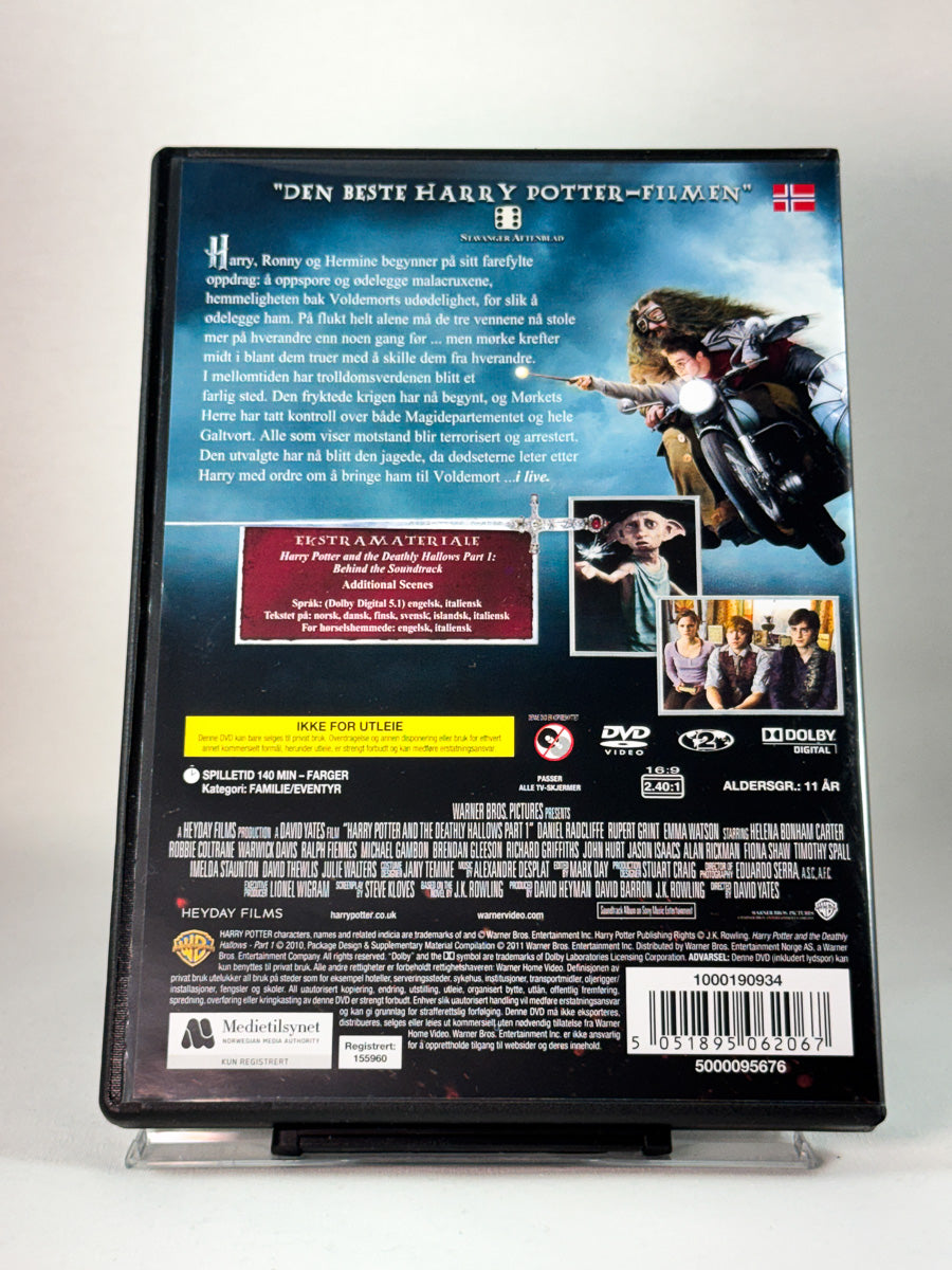 Bakside av DVD-cover til Harry Potter og Dødstalismanene – Del 1, fantasyeventyr mot finalen, brukt DVD hos Brukbar Film