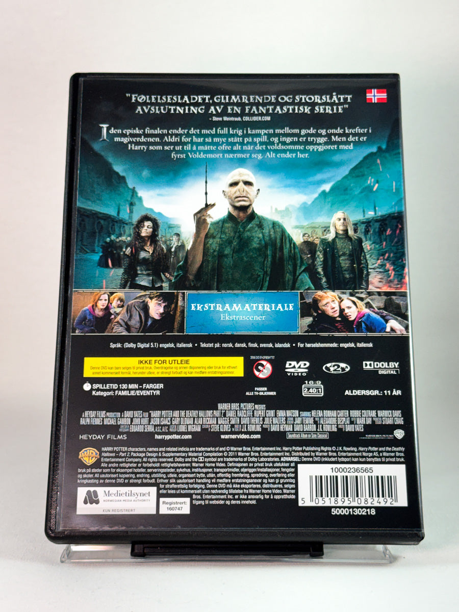 Bakside av DVD-cover til Harry Potter og Dødstalismanene – Del 2, episk fantasyfinale, brukt DVD hos Brukbar Film