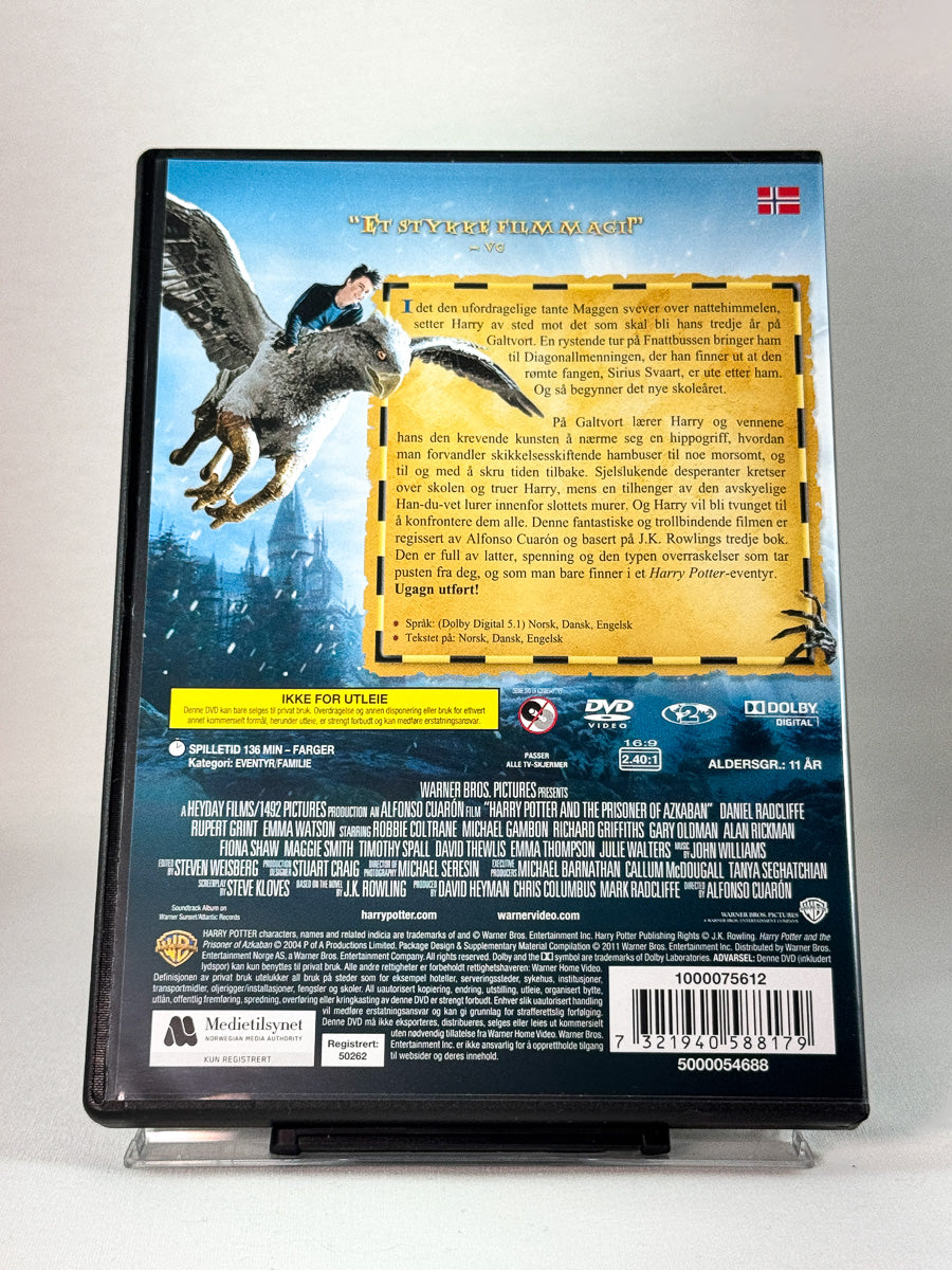 Bakside av DVD-cover til Harry Potter og Fangen fra Azkaban, mørkere fantasykapittel, brukt DVD hos Brukbar Film
