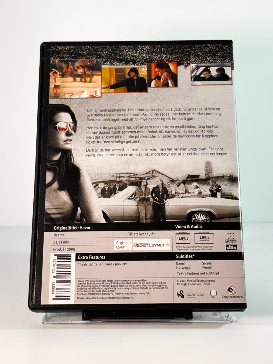 Bakside av cover til havoc, brukt original DVD hos Brukbar Film
