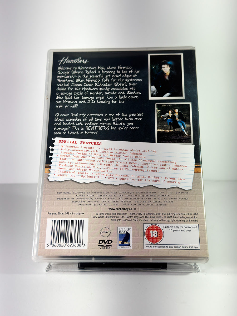 Bakside av cover til Heathers på DVD