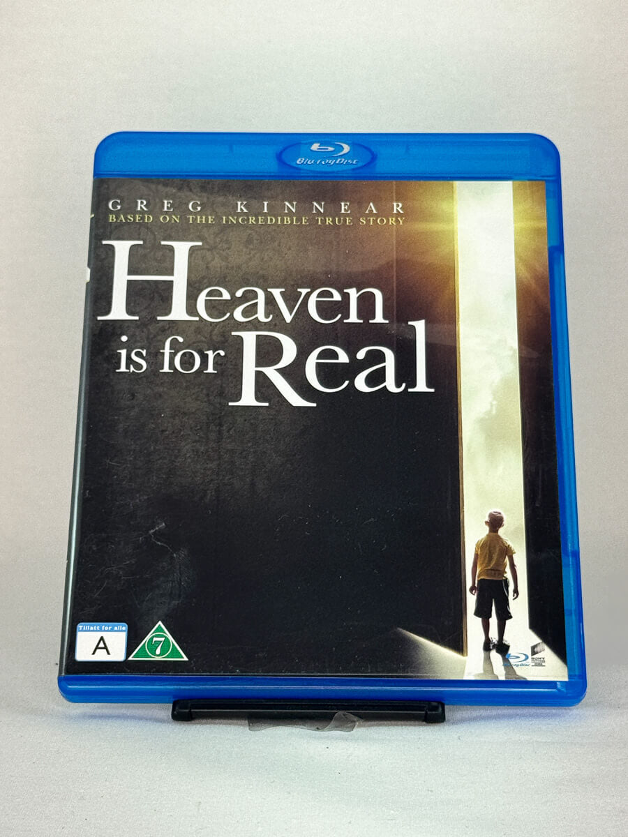 Forside av Blu-ray-cover til Heaven Is for Real – gripende drama med Greg Kinnear, basert på den sanne historien om en gutt som hevder å ha sett himmelen, brukt Blu-ray hos Brukbar Film.