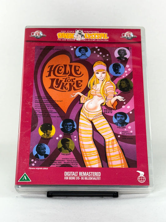 Forside av DVD-cover til Helle for lykke – dansk lystspill fra Saga Studio, digitalt remastret for bedre bildekvalitet, tilgjengelig hos Brukbar Film.
