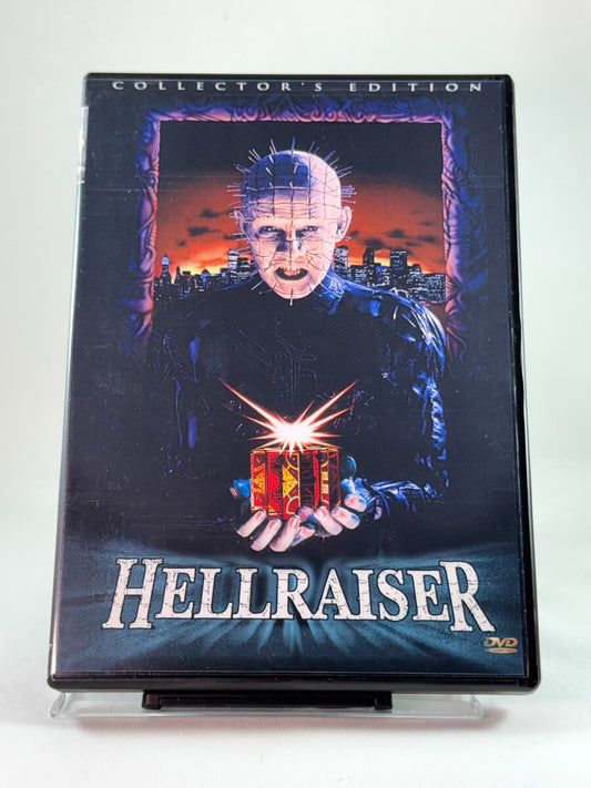 Forside av DVD-cover til Hellraiser – Collector’s Edition med ikonisk skrekkmotiv; brukt kultklassiker på DVD hos Brukbar Film