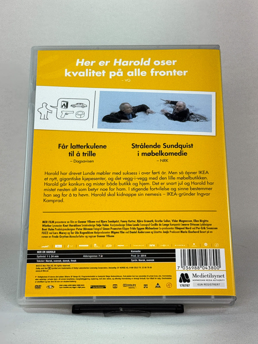DVD-cover-bakside til filmen Her er Harold – Brukt DVD fra nettbutikken Brukbar Film