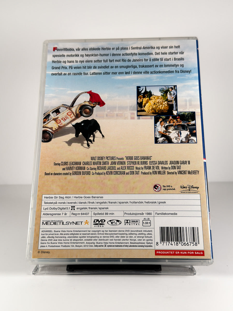 Bakside av cover til Herbie gir seg aldri på DVD