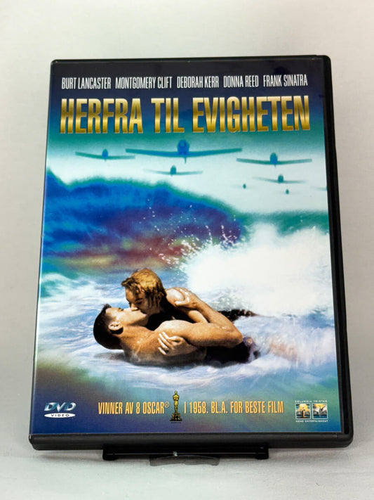Forside av DVD-cover til filmen Herfra til evigheten (From Here to Eternity) – klassisk brukt film på DVD tilgjengelig hos Brukbar Film.