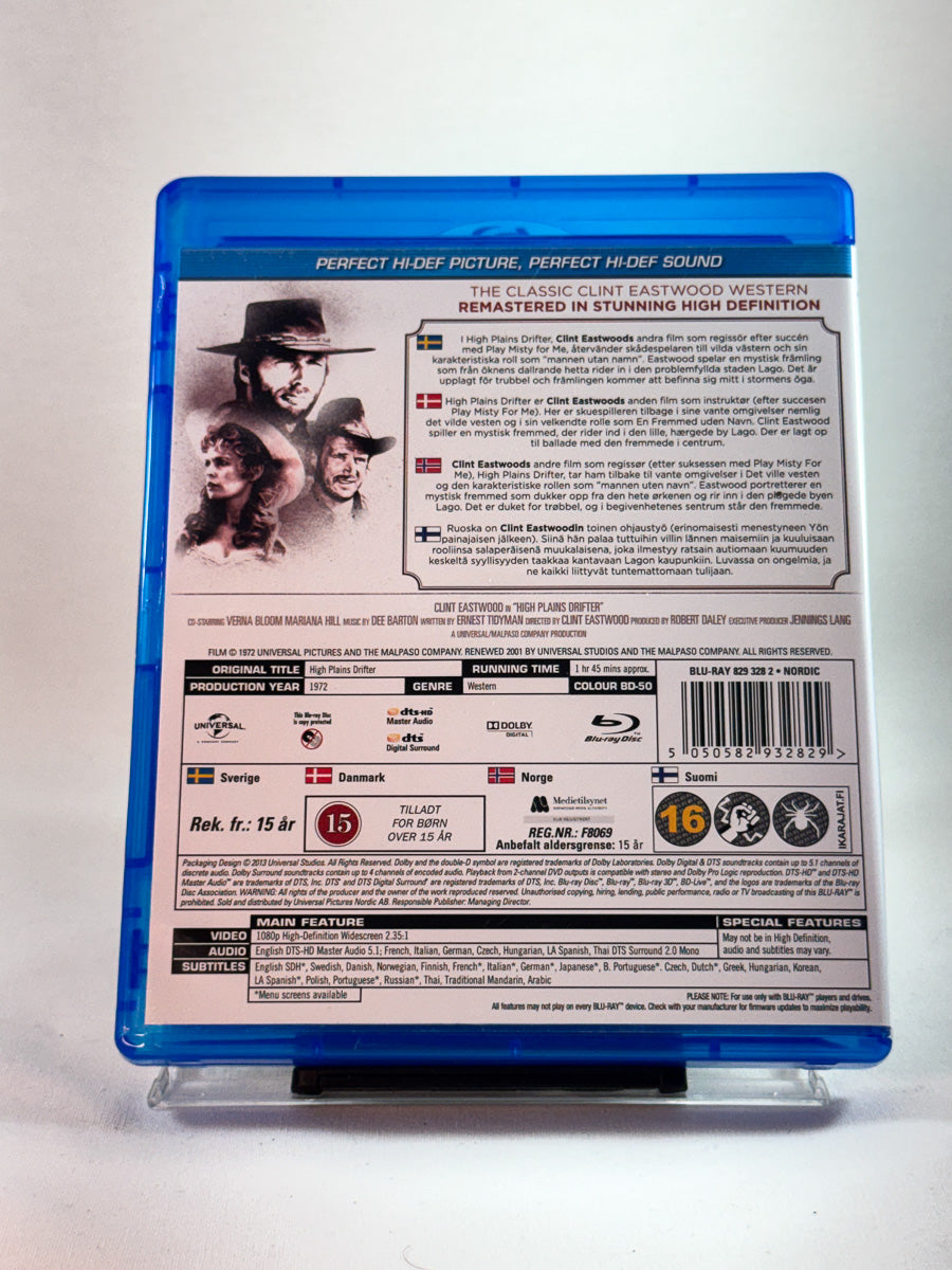 Bakside av cover til High Plains Drifter, brukt Blu-ray-utgivelse hos Brukbar Film