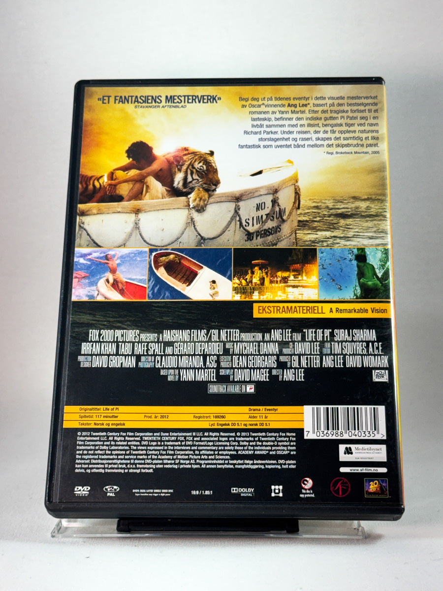 Bakside av cover til Historien om Pi, brukt DVD hos Brukbar Film