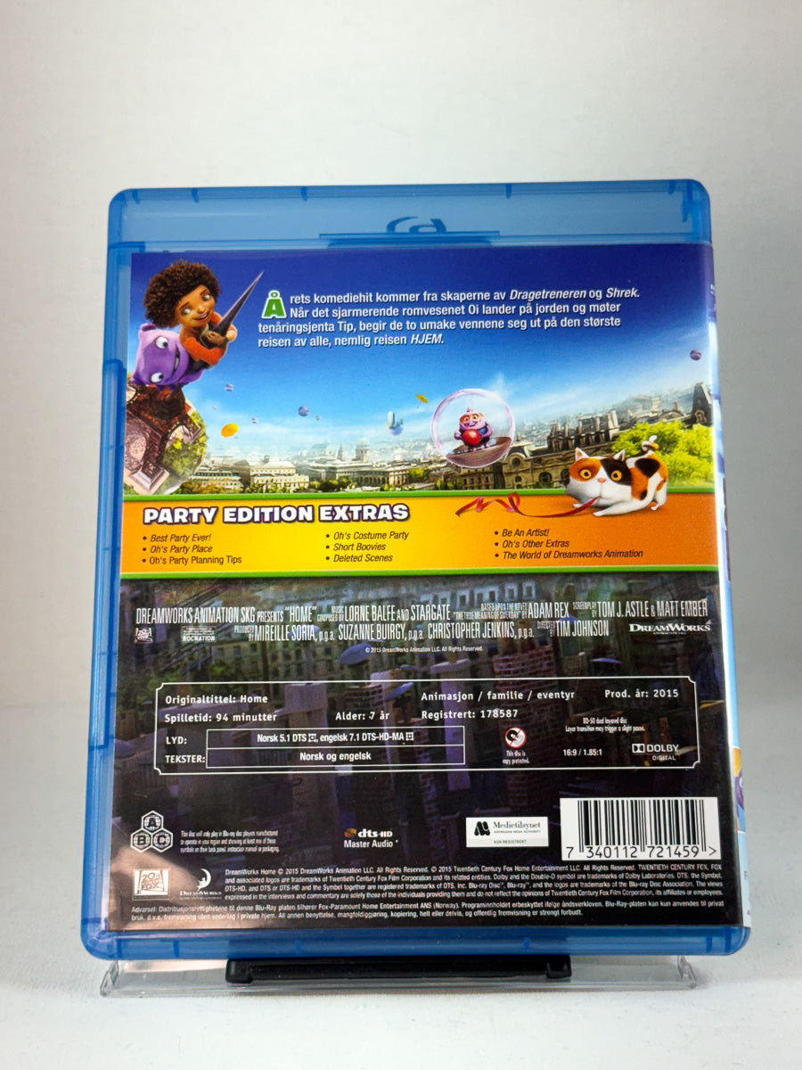 Bakside av Blu-ray-cover til Hjem – morsom og fargerik historie om vennskap og eventyr, Blu-ray hos Brukbar Film.