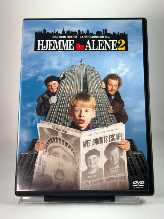 Forside av DVD-cover til Hjemme Alene 2, brukt DVD-film med komedieinnhold hos Brukbar Film