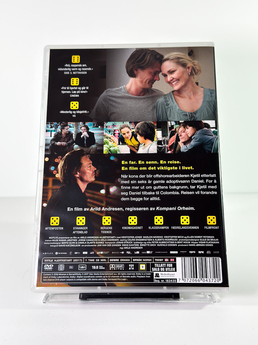 Bakside av cover til Hjertestart, bruktfilm på DVD hos Brukbar Film