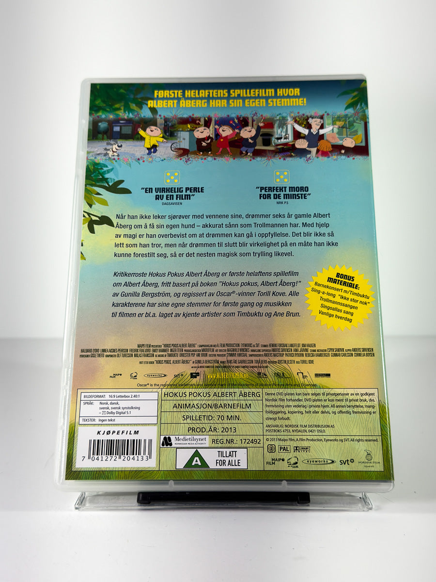 Bakside av cover til Hokus Pokus Albert Åberg på DVD