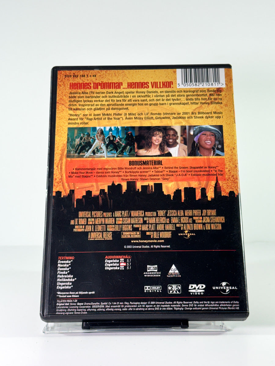Bakside av cover til honey, brukt original DVD hos Brukbar Film
