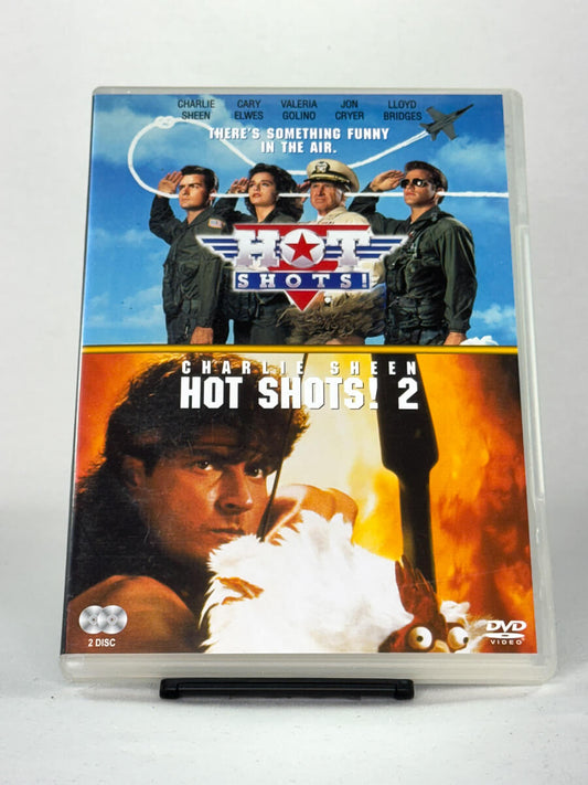 DVD-cover-forside til filmene Hot Shots! og Hot Shots! 2 – Brukt DVD fra nettbutikken Brukbar Film
