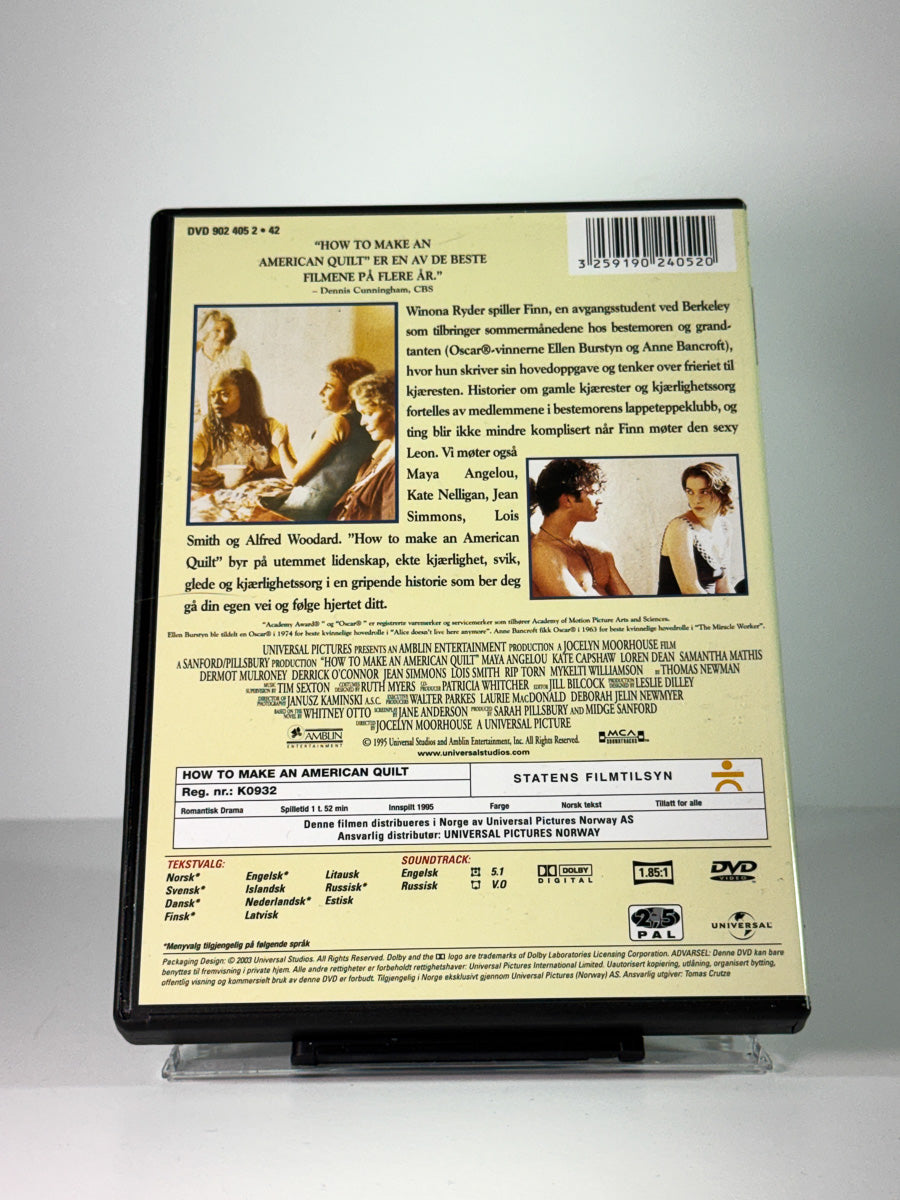 Bakside av cover til How to Make an American Quilt, brukt original DVD hos Brukbar Film