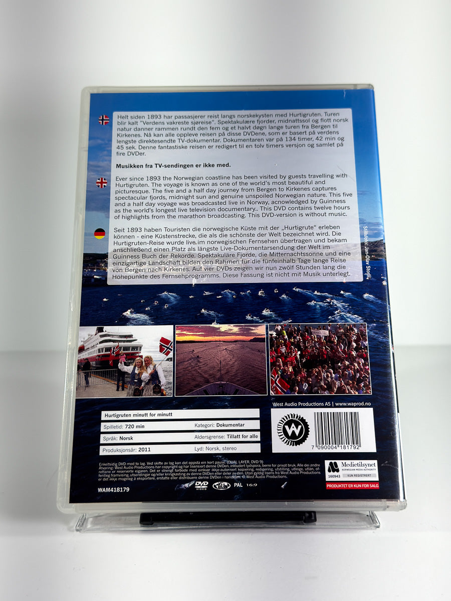 Bakside av cover til Hurtigruten minutt for minutt på DVD