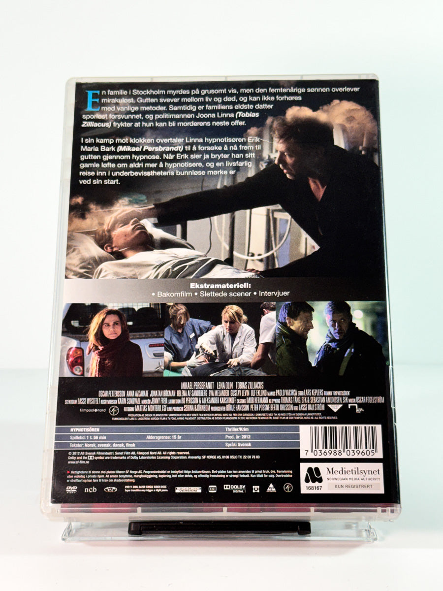 Bakside av cover til hypnotisoren, bruktfilm på DVD hos Brukbar Film