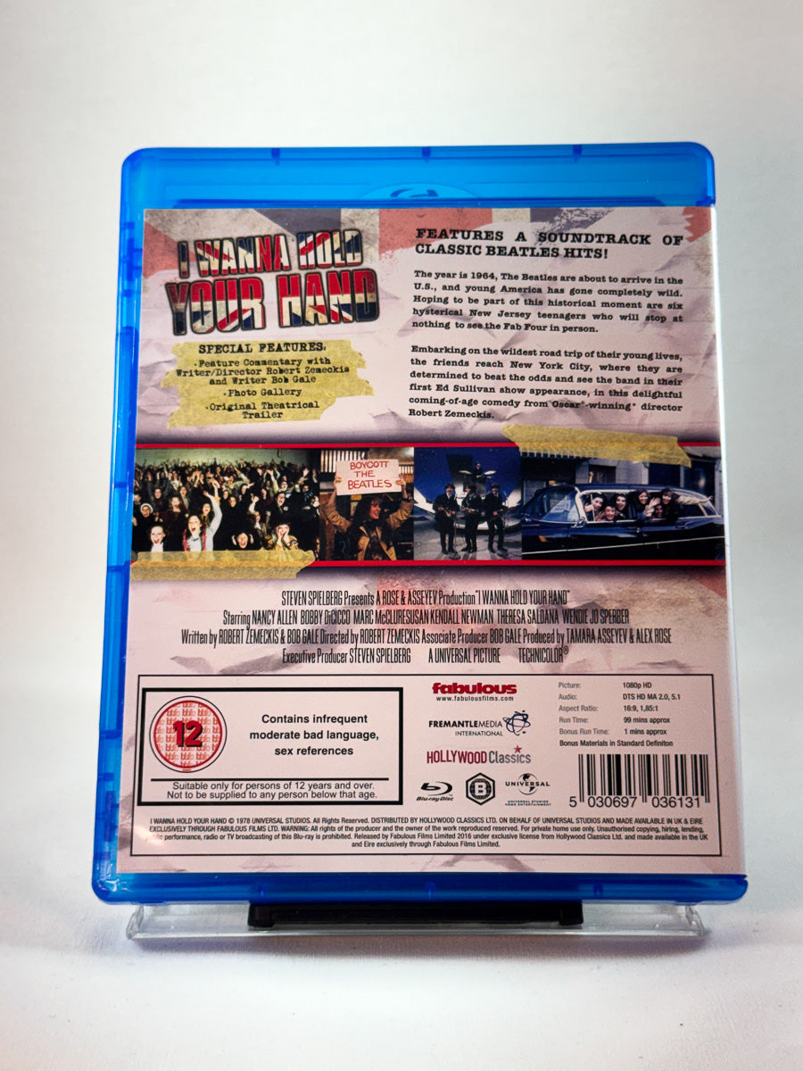 Bakside av cover til I Wanna Hold Your Hand, brukt Blu-ray film hos nettbutikken Brukbar Film