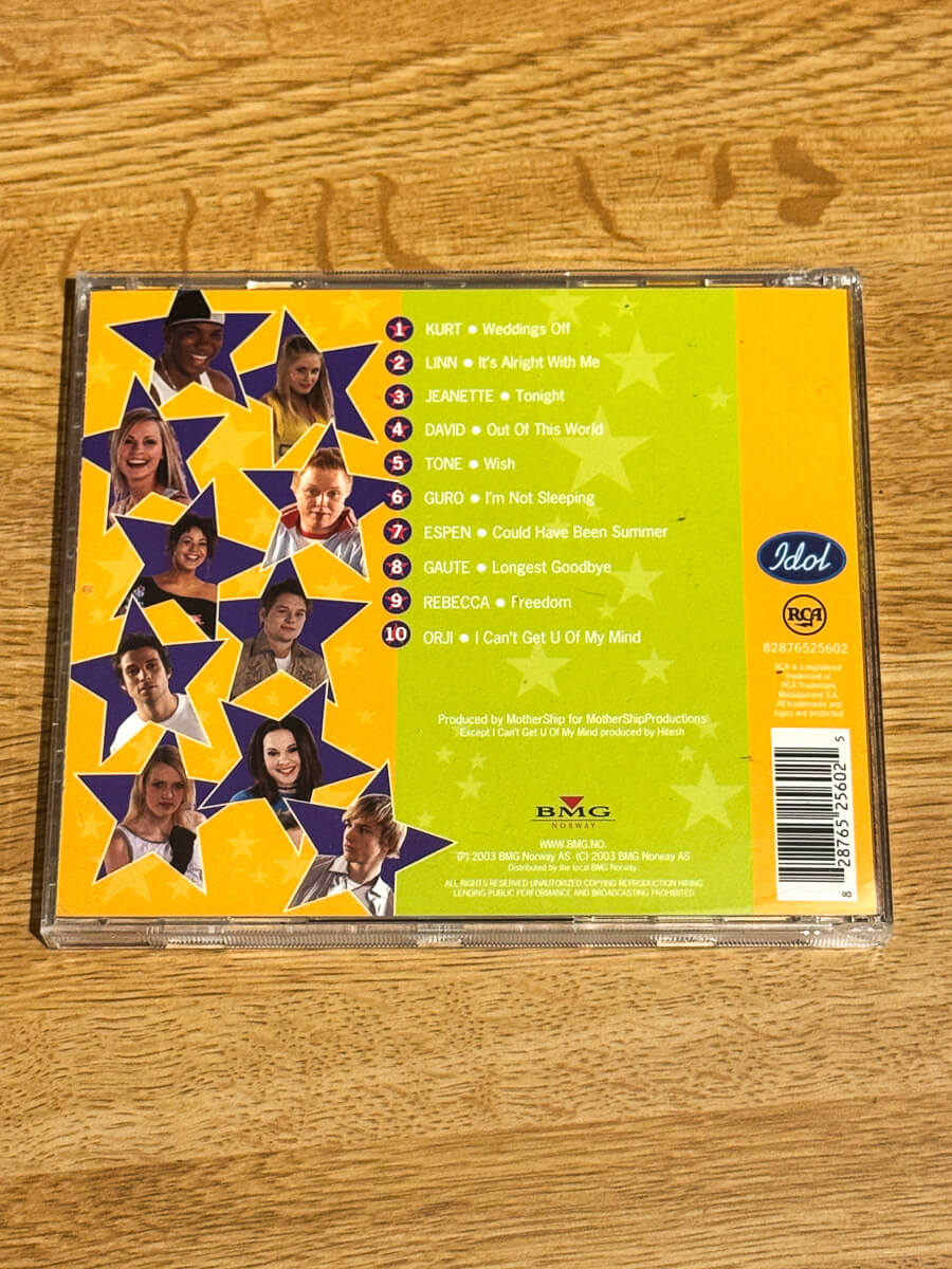 Bakside av cover til Idol på CD