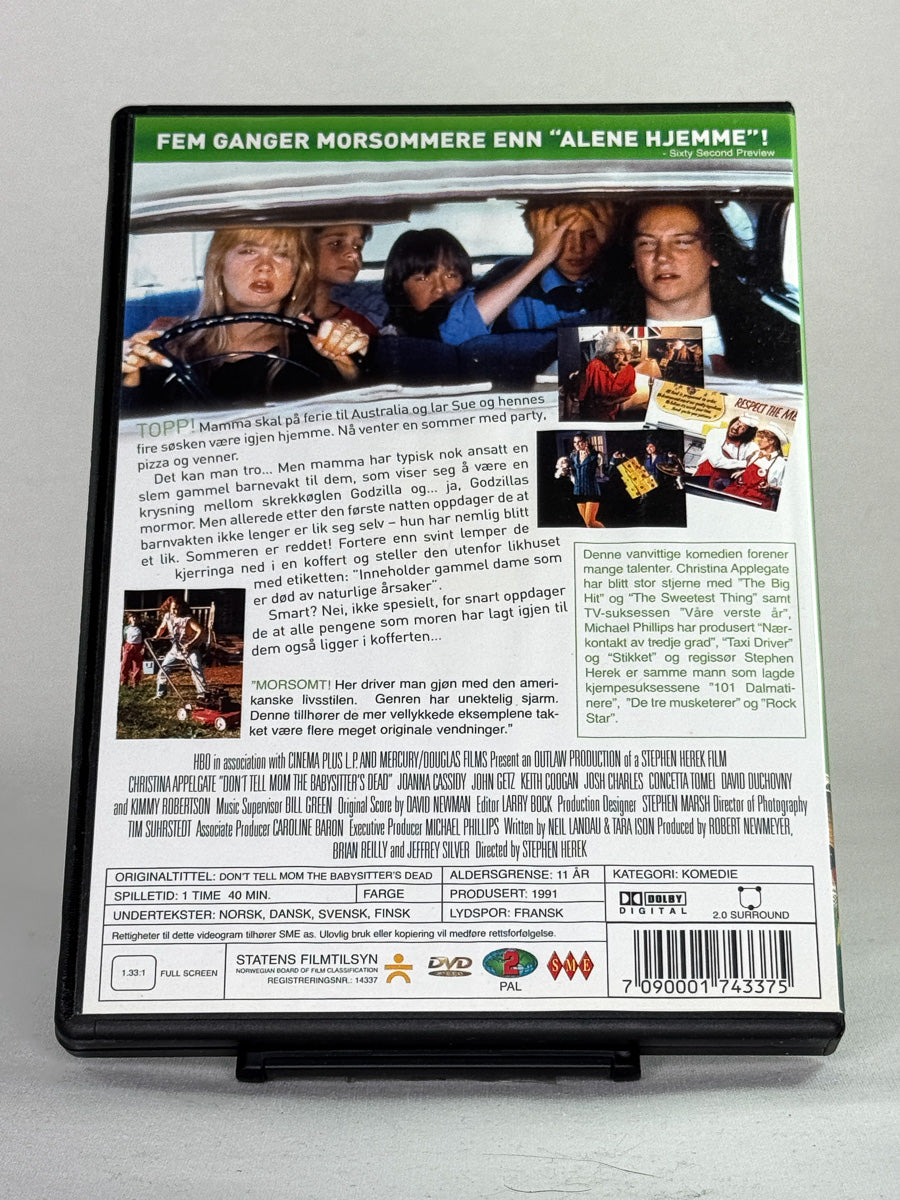 DVD-cover-bakside til filmen Ikke fortell at barnevakten er død – Brukt DVD fra nettbutikken Brukbar Film