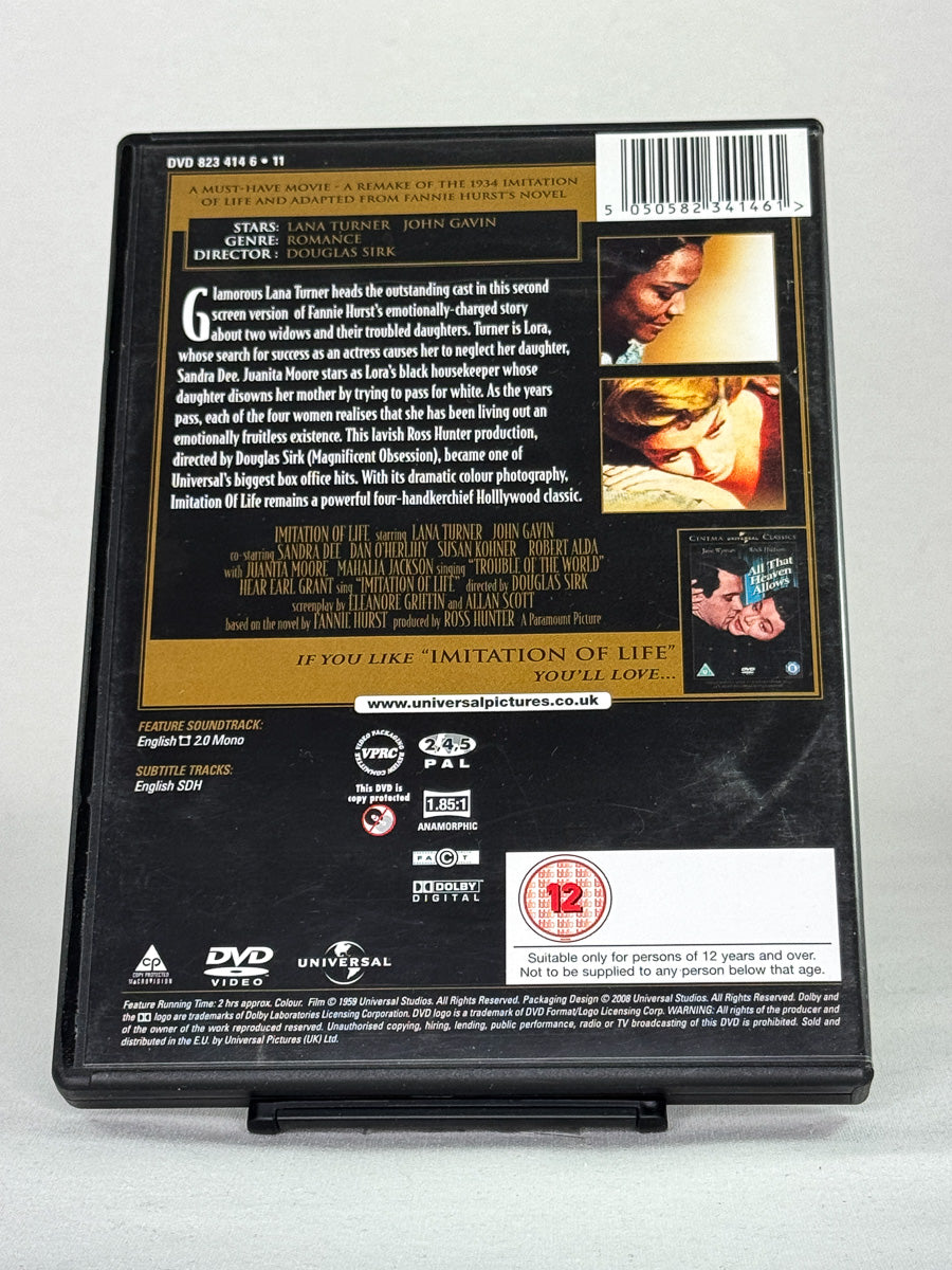 Bakside av DVD-cover til filmen Imitation of Life – klassisk bruktfilm på DVD, tilgjengelig hos Brukbar Film