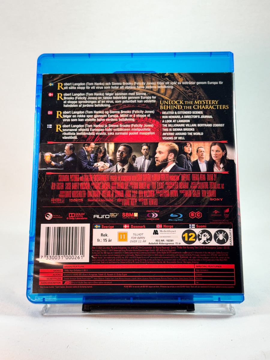 Bakside av cover til Inferno, brukt Blu-ray film hos nettbutikken Brukbar Film