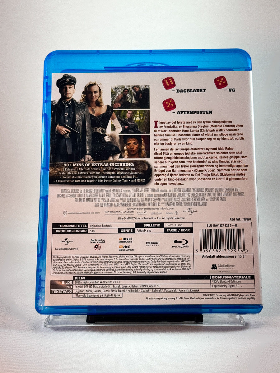 Bakside av cover til Inglourious Basterds, brukt Blu-ray film hos nettbutikken Brukbar Film