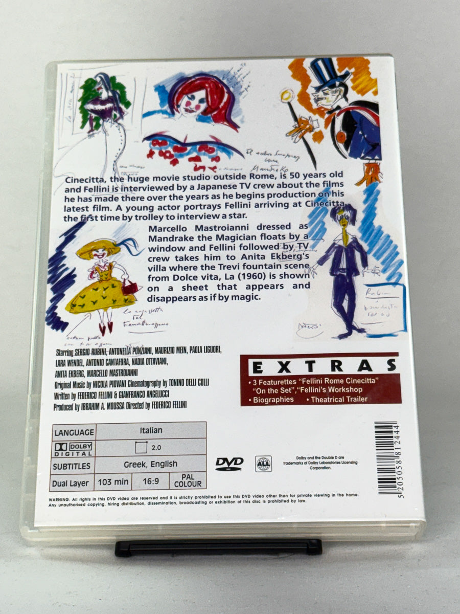 Bakside av DVD-cover til Intervista – brukt italiensk filmklassiker på DVD, tilgjengelig hos Brukbar Film