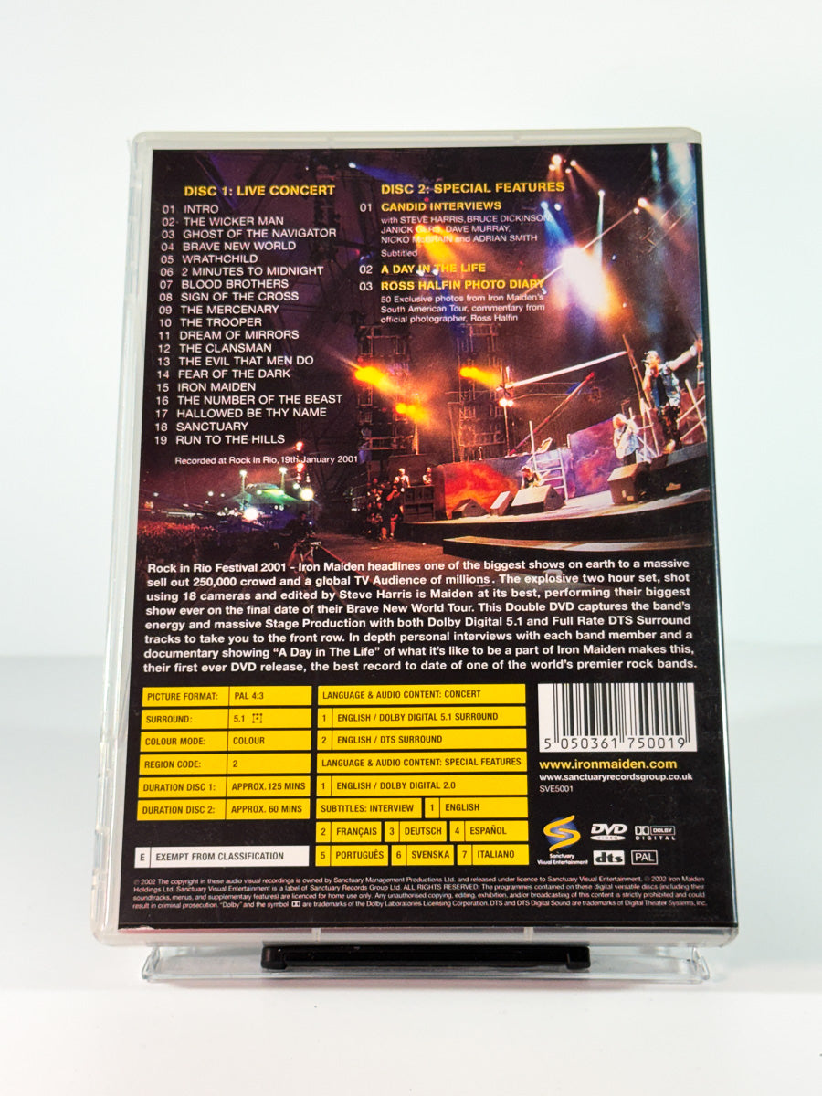 Bakside av cover til Iron Maiden – Rock in Rio, brukt original DVD hos Brukbar Film