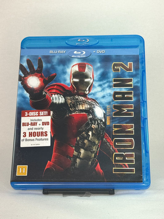 Forside av Blu-ray-cover til Iron Man 2 – Marvel-superheltfilm med Robert Downey Jr., brukt Blu-ray hos Brukbar Film