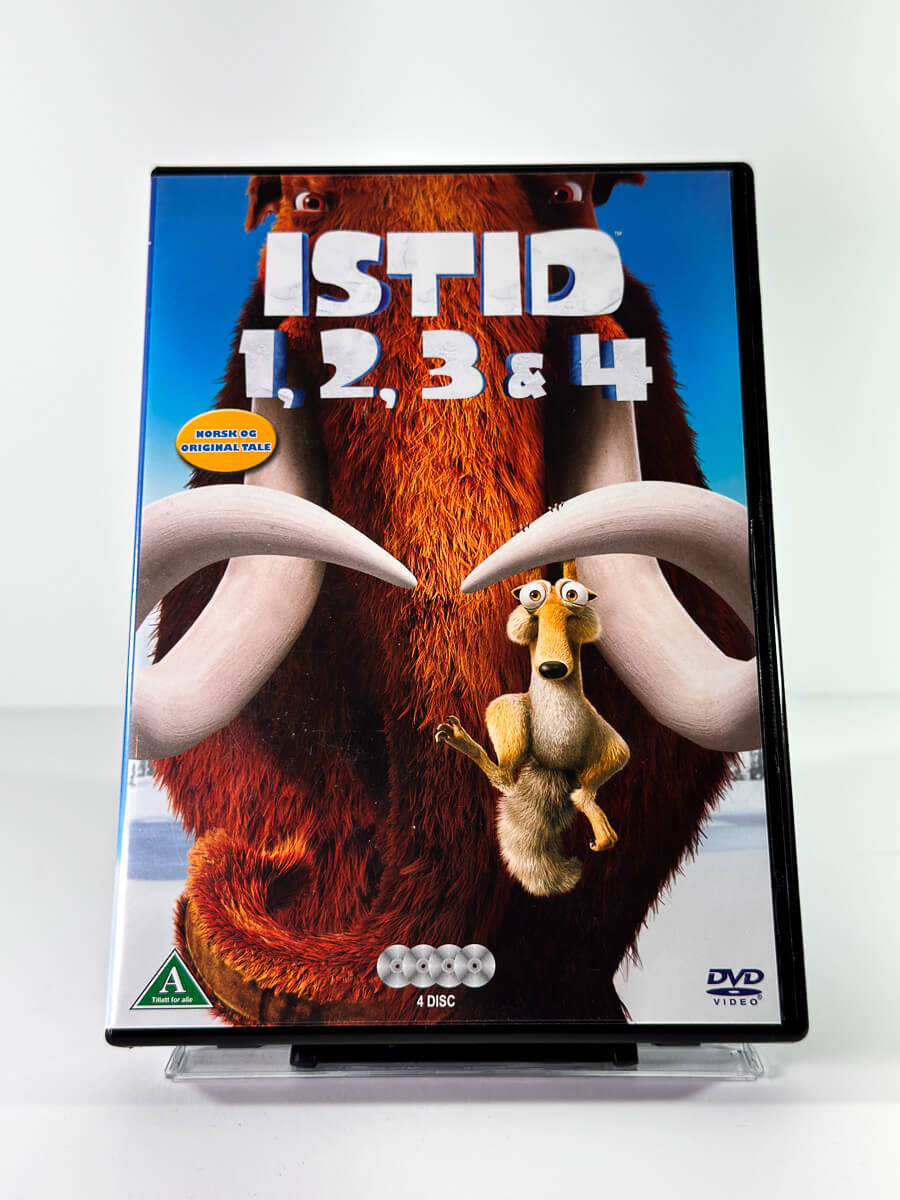 Forside av cover til Istid 1, 2, 3 and 4, bruktfilm hos nettbutikken Brukbar Film