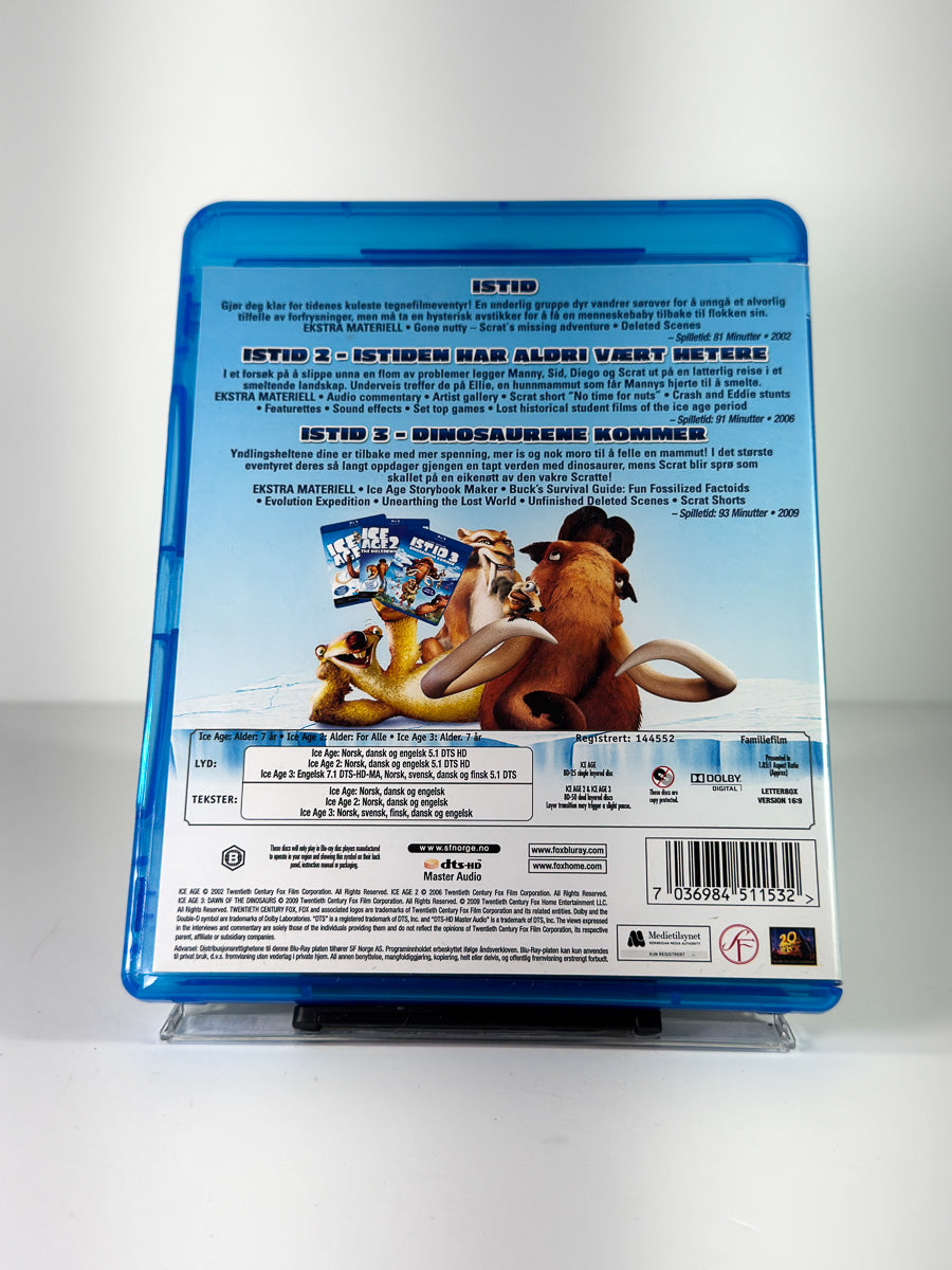 Bakside av cover til Istid 1,2&3 på Blu-ray