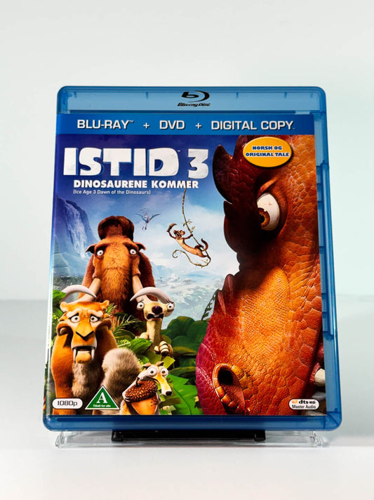 Forside av cover til Istid 3 – Dinosaurene kommer på Blu-ray, bruktfilm hos Brukbar Film