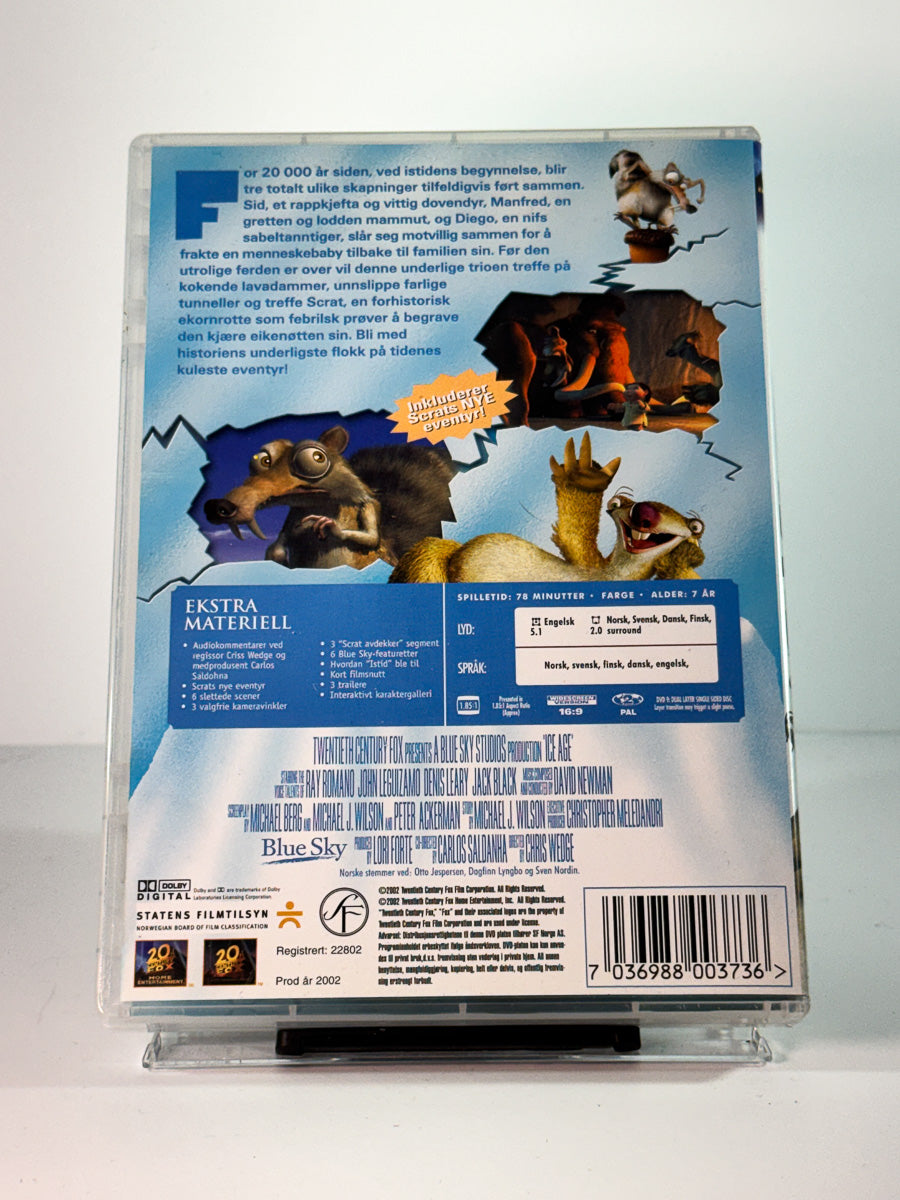 Bakside av cover til istid, brukt DVD hos Brukbar Film