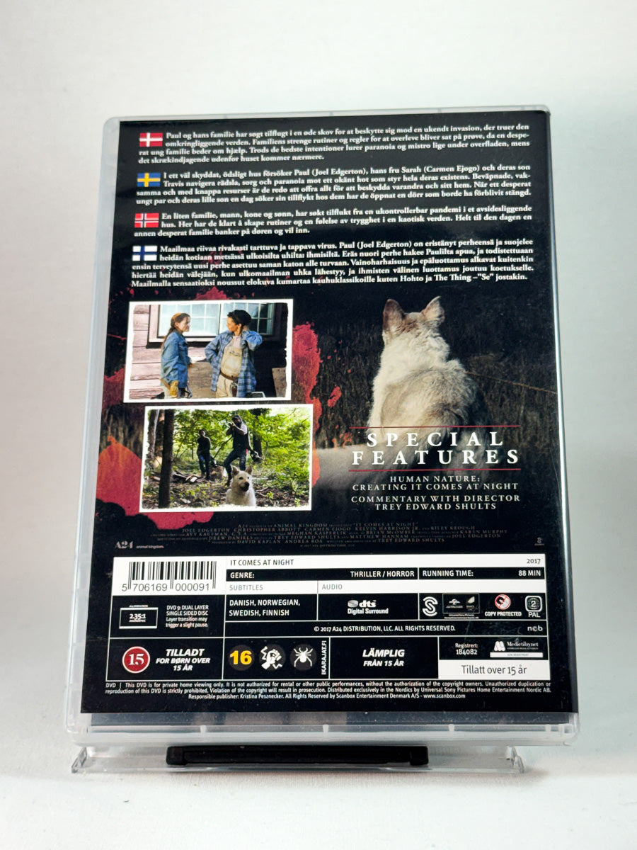 Bakside av cover til It Comes at Night, brukt original DVD hos Brukbar Film