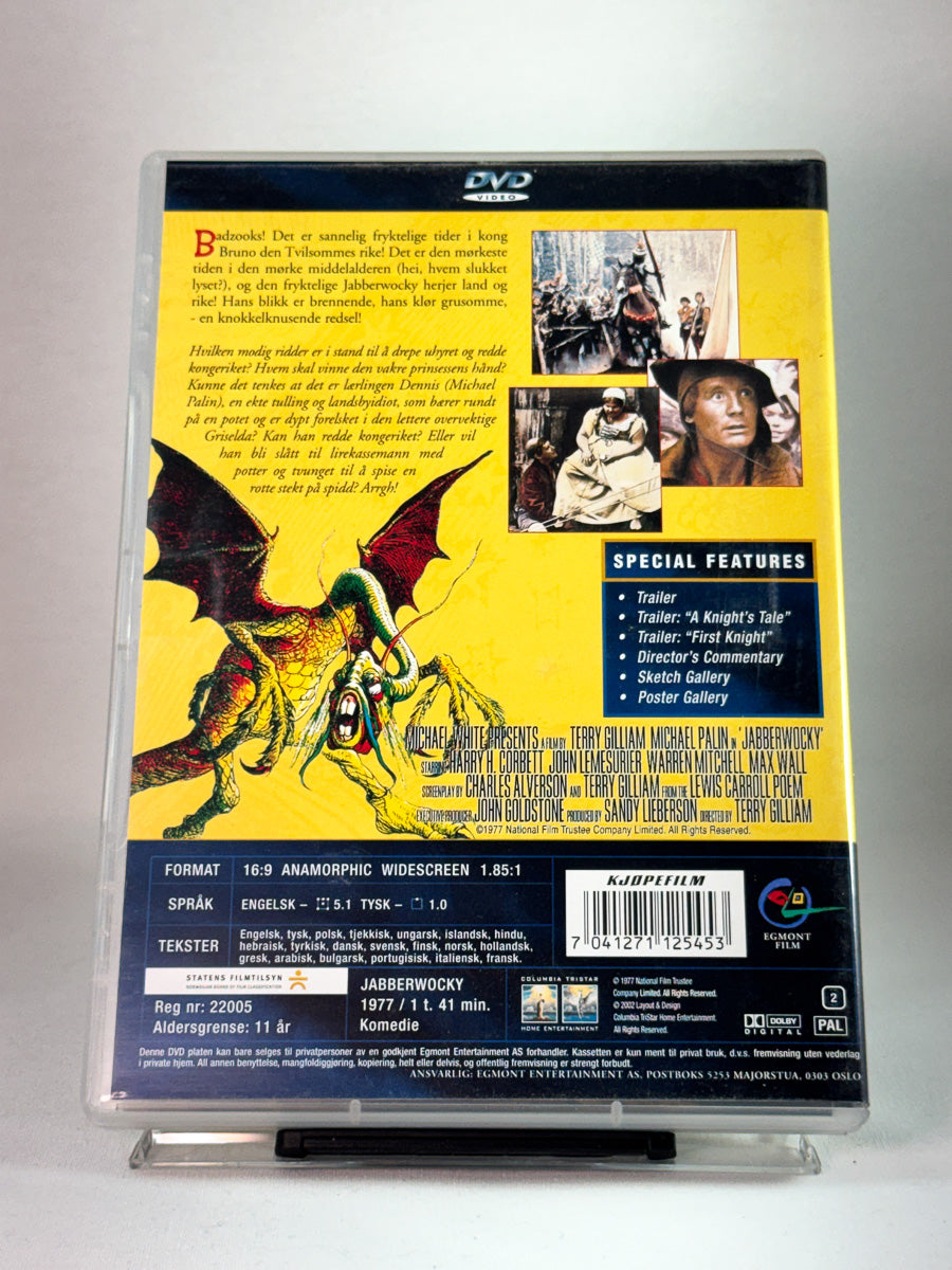 Bakside av cover til Jabberwocky, bruktfilm hos nettbutikken Brukbar Film