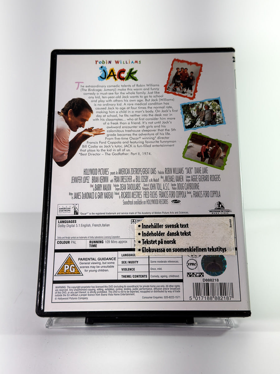 Bakside av cover til Jack, bruktfilm på DVD hos Brukbar Film