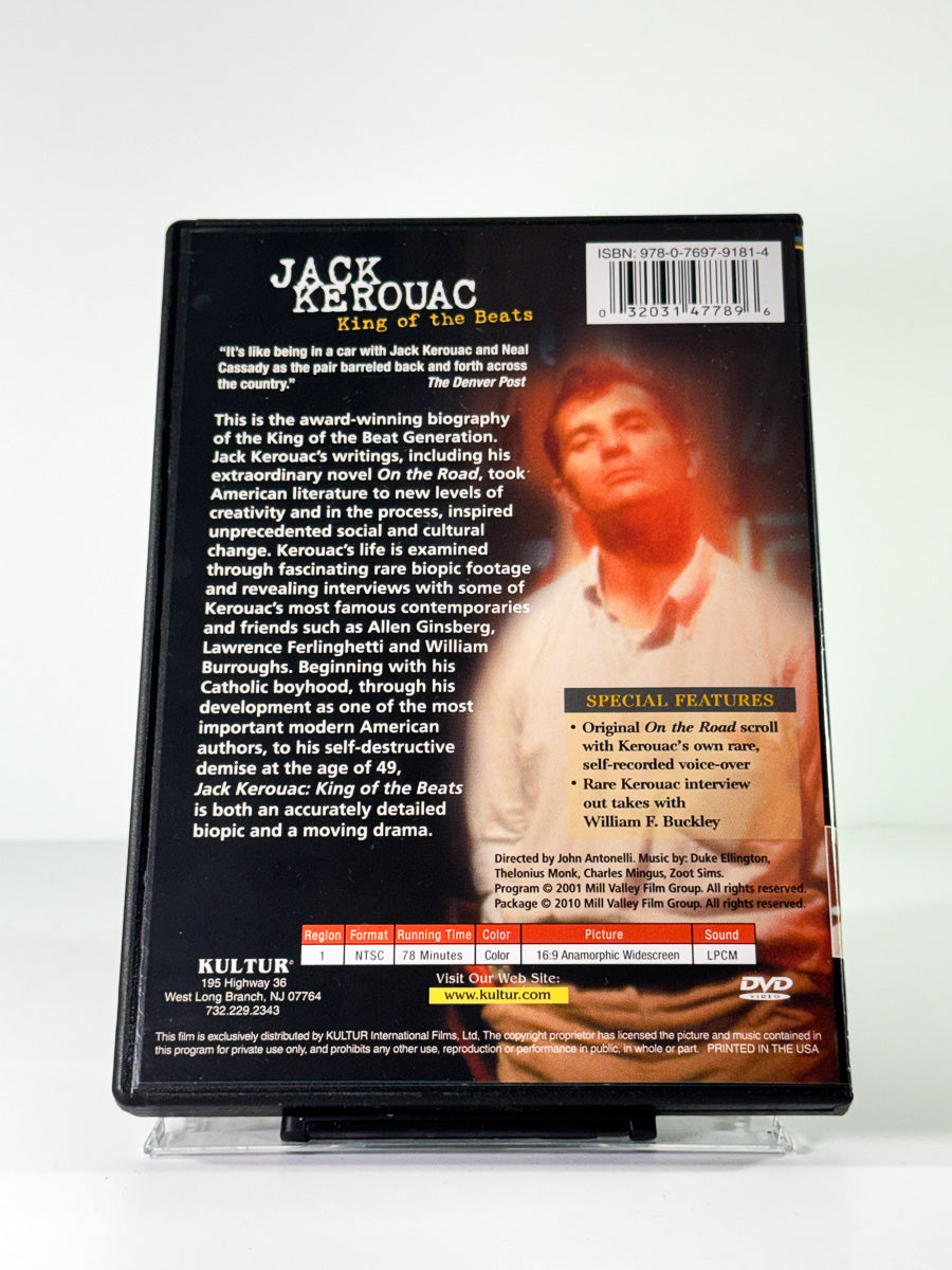 Bakside av cover til jack kerouac king of the beats, brukt original DVD hos Brukbar Film