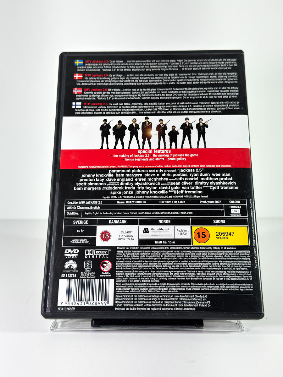 Bakside av cover til Jackass 2.5 Uncut på DVD