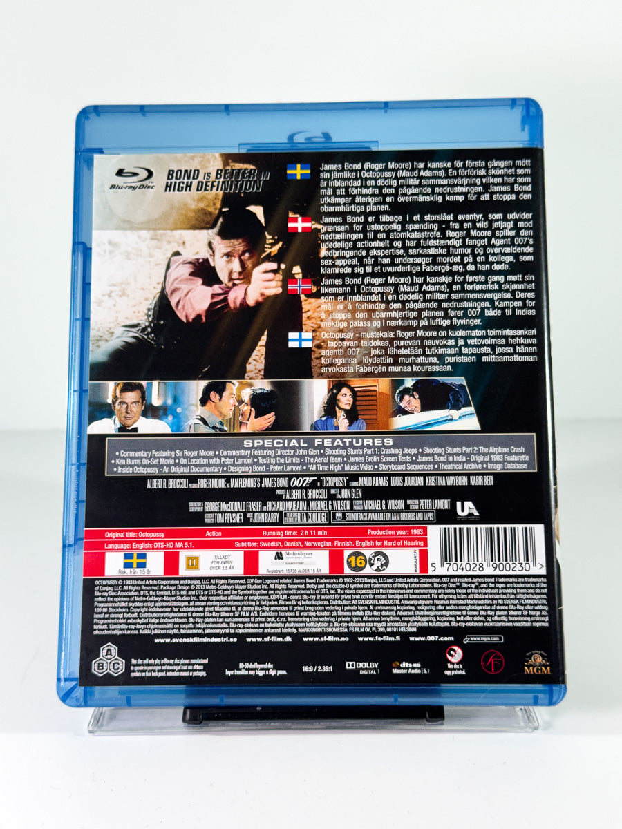 Bakside av cover til James Bond: Octopussy, bruktfilm på Blu-ray hos Brukbar Film