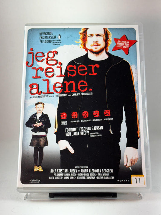 Forside av DVD-cover til Jeg reiser alene, brukt norsk dramakomedie – originalt filmcover hos Brukbar Film.